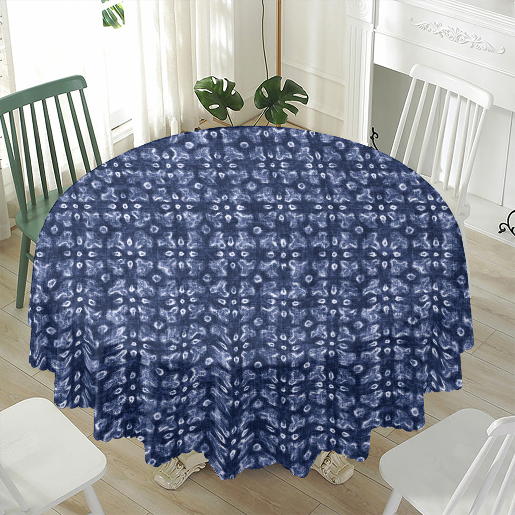 Shibori Floral Pattern Print Waterproof Round Tablecloth