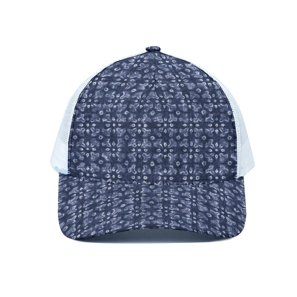 Shibori Floral Pattern Print White Mesh Trucker Cap
