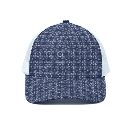 Shibori Floral Pattern Print White Mesh Trucker Cap
