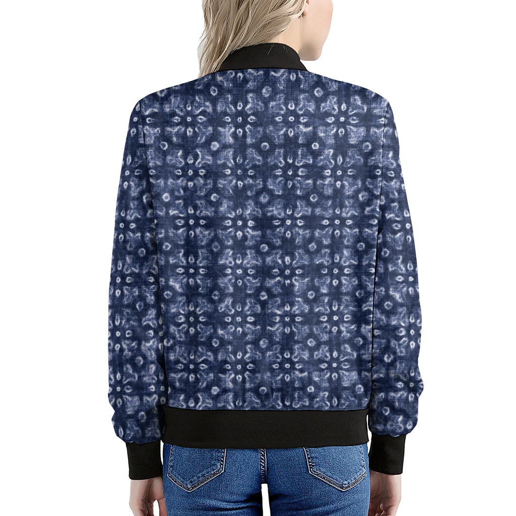 Shibori Floral Pattern Print Women's Bomber Jacket