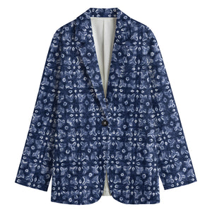 Shibori Floral Pattern Print Women's Cotton Blazer