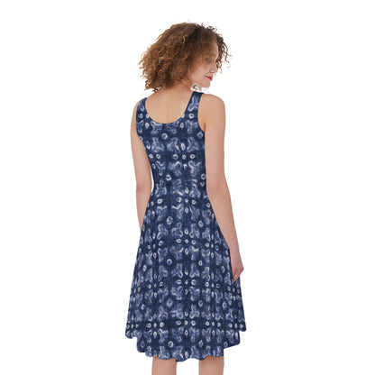 Shibori Floral Pattern Print Women's Sleeveless Dress