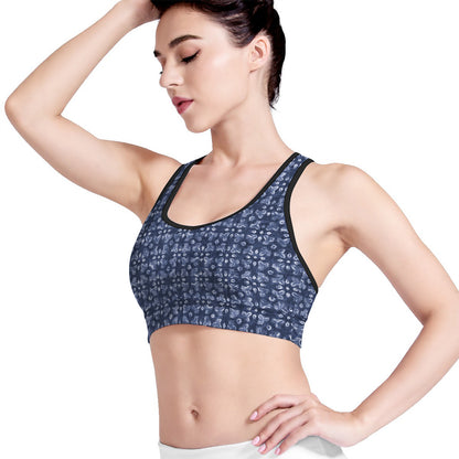 Shibori Floral Pattern Print Women's Sports Bra