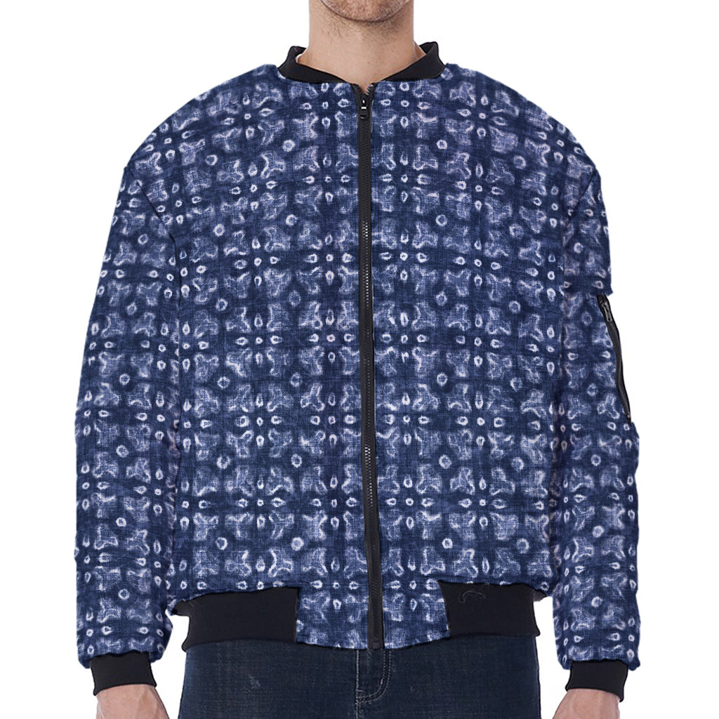 Shibori Floral Pattern Print Zip Sleeve Bomber Jacket