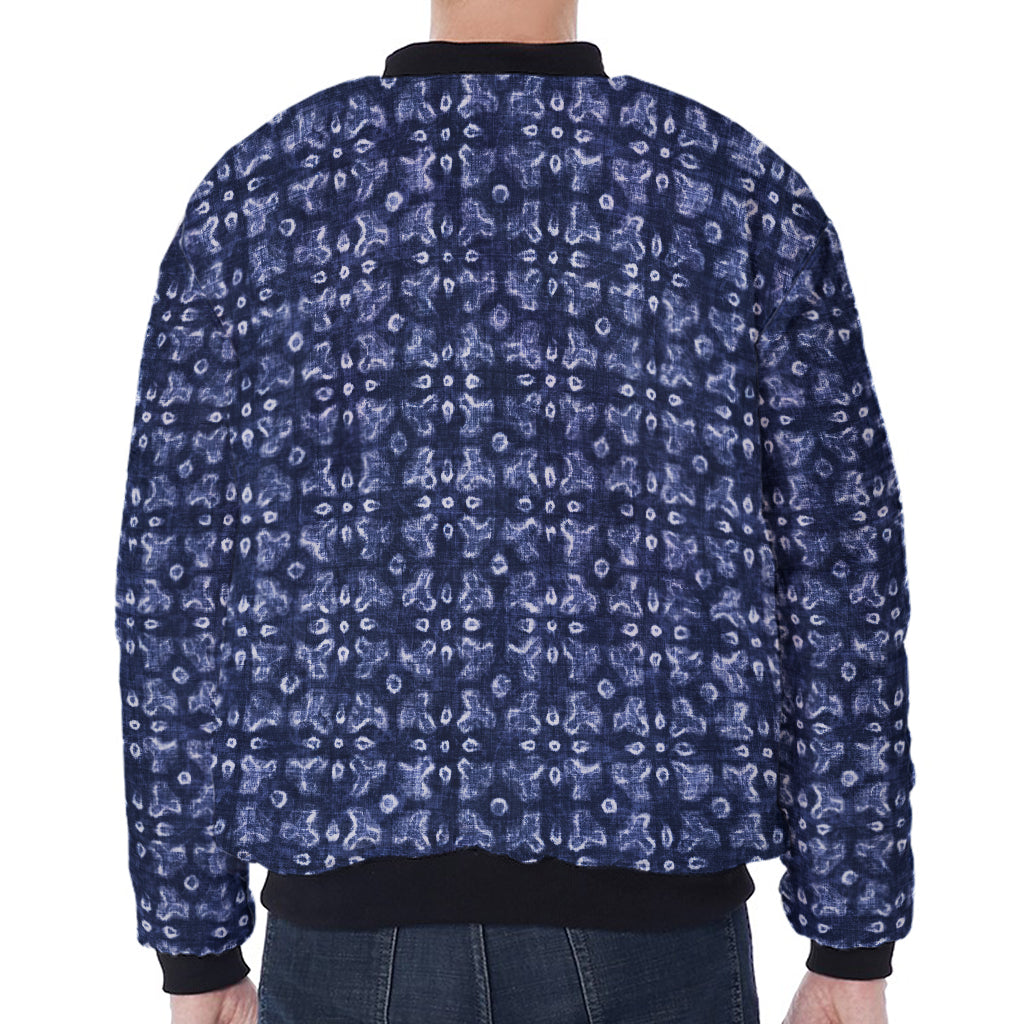 Shibori Floral Pattern Print Zip Sleeve Bomber Jacket
