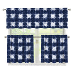 Shibori Grid Pattern Print 3 Piece Kitchen Curtains