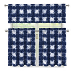 Shibori Grid Pattern Print 3 Piece Kitchen Curtains