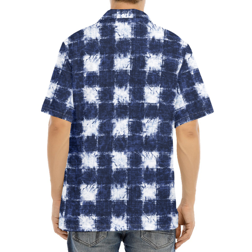 Shibori Grid Pattern Print Aloha Shirt