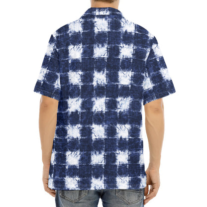 Shibori Grid Pattern Print Aloha Shirt