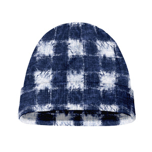 Shibori Grid Pattern Print Beanie