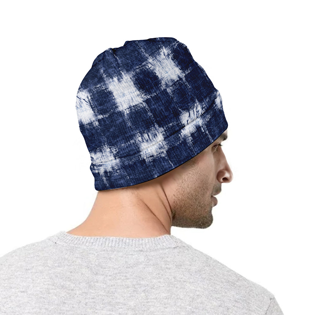 Shibori Grid Pattern Print Beanie