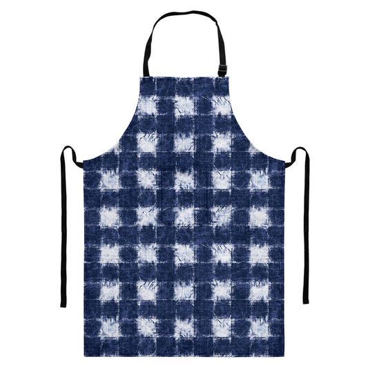 Shibori Grid Pattern Print Bib Apron With Pocket