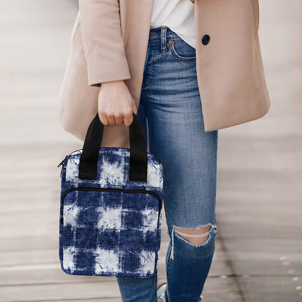 Shibori Grid Pattern Print Bible Tote Bag