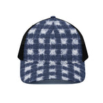 Shibori Grid Pattern Print Black Mesh Trucker Cap