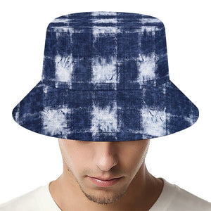 Shibori Grid Pattern Print Bucket Hat