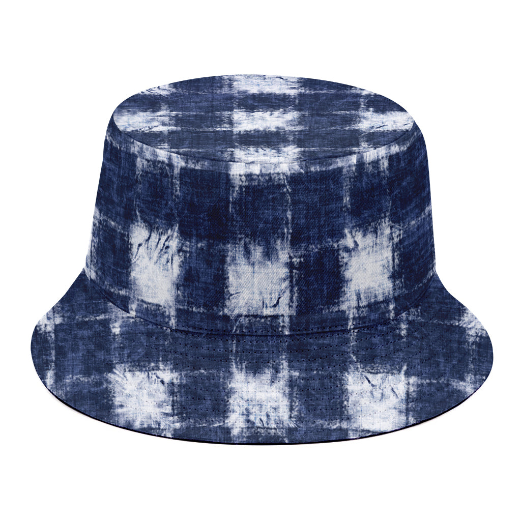 Shibori Grid Pattern Print Bucket Hat