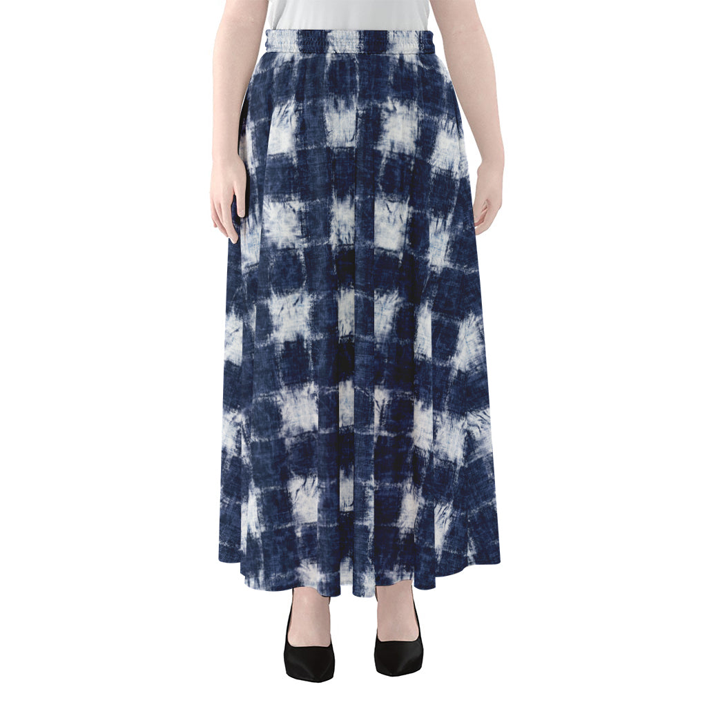 Shibori Grid Pattern Print Chiffon Maxi Skirt