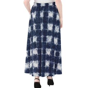 Shibori Grid Pattern Print Chiffon Maxi Skirt