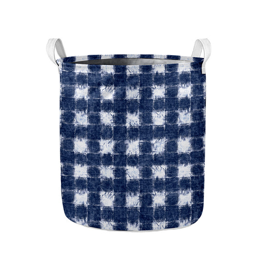 Shibori Grid Pattern Print Collapsible Laundry Basket