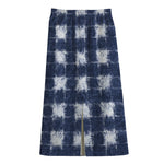 Shibori Grid Pattern Print Cotton Front Slit Maxi Skirt