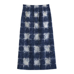 Shibori Grid Pattern Print Cotton Front Slit Maxi Skirt