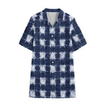 Shibori Grid Pattern Print Cotton Hawaiian Shirt