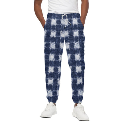 Shibori Grid Pattern Print Cotton Pants