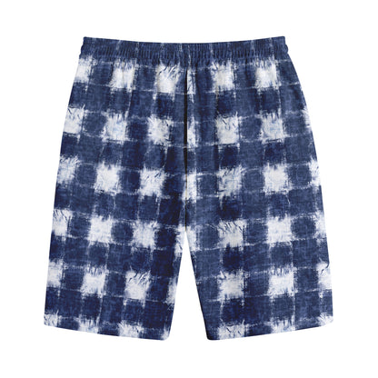 Shibori Grid Pattern Print Cotton Shorts