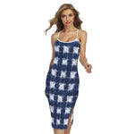Shibori Grid Pattern Print Cross Back Cami Dress
