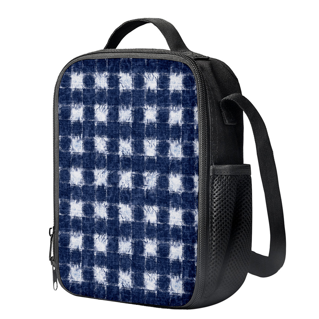Shibori Grid Pattern Print Crossbody Lunch Bag