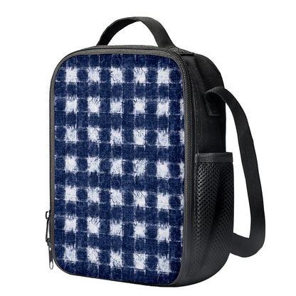 Shibori Grid Pattern Print Crossbody Lunch Bag