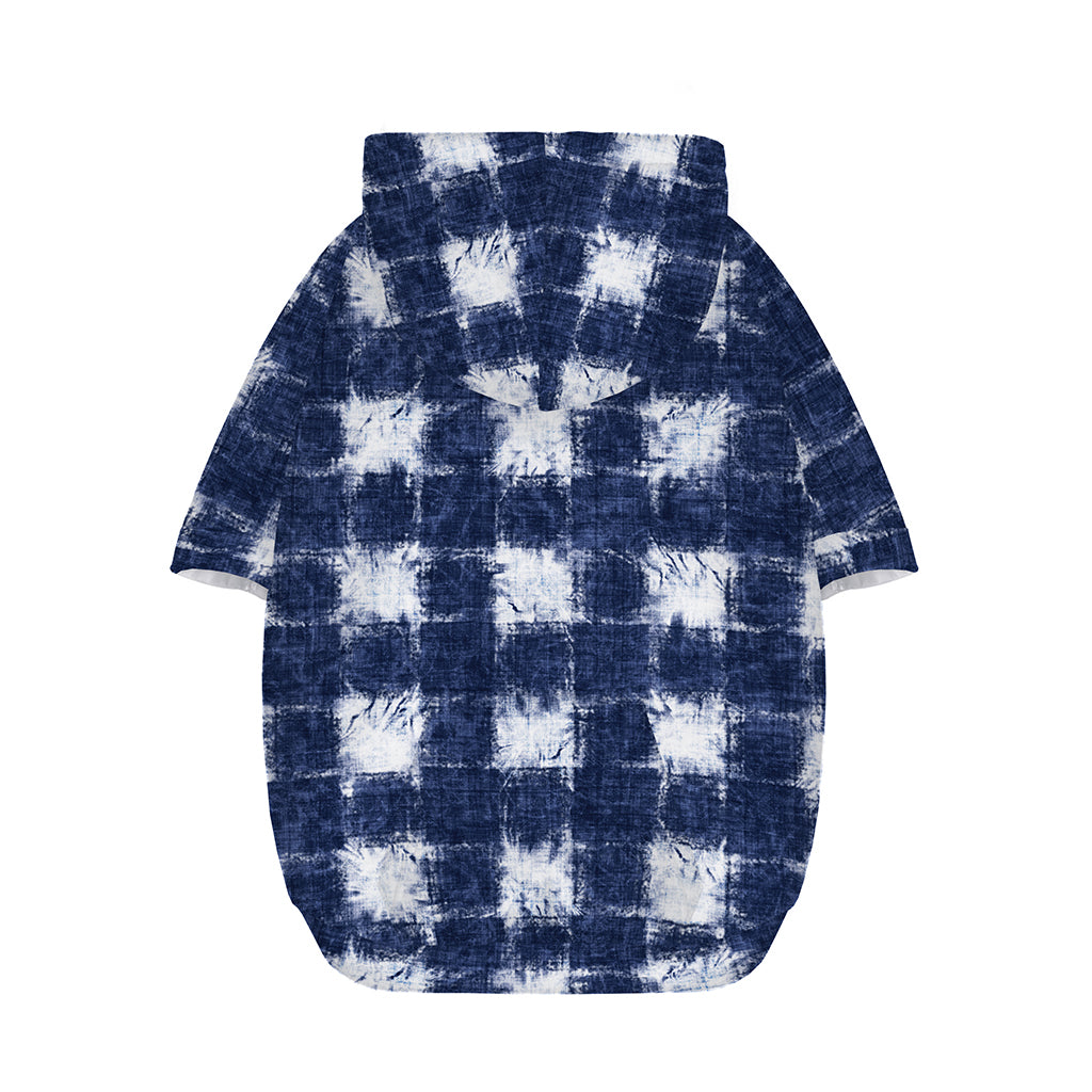 Shibori Grid Pattern Print Dog Zip Up Hoodie
