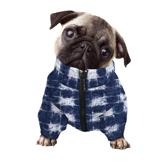 Shibori Grid Pattern Print Dog Zip Up Jacket