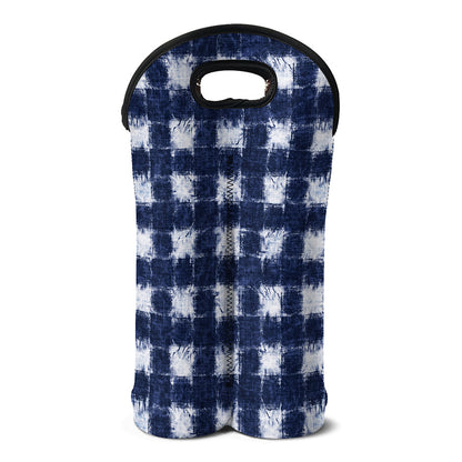 Shibori Grid Pattern Print Double Neoprene Wine Tote