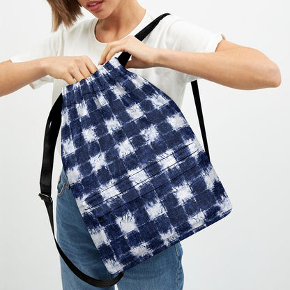 Shibori Grid Pattern Print Drawstring Backpack