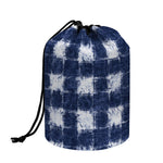 Shibori Grid Pattern Print Drawstring Makeup Bag