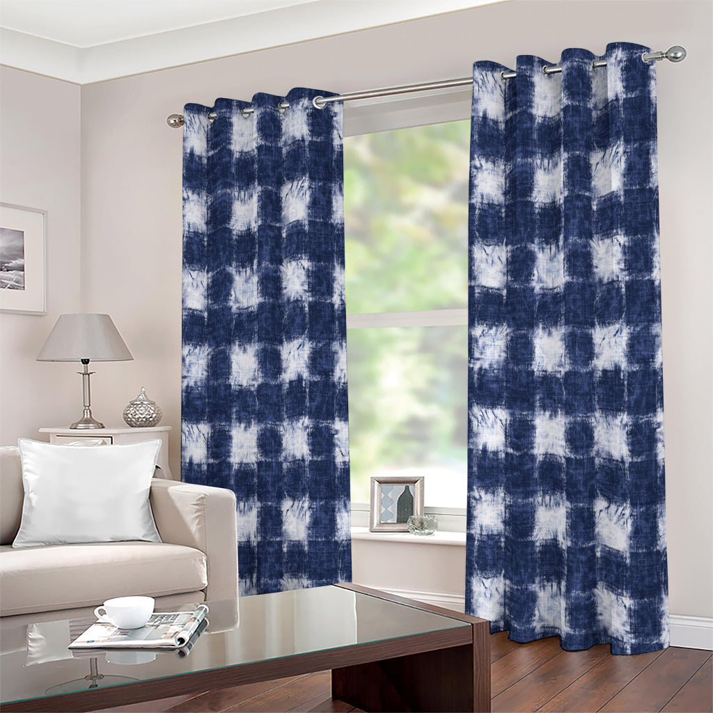 Shibori Grid Pattern Print Extra Wide Grommet Curtains