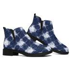 Shibori Grid Pattern Print Flat Ankle Boots