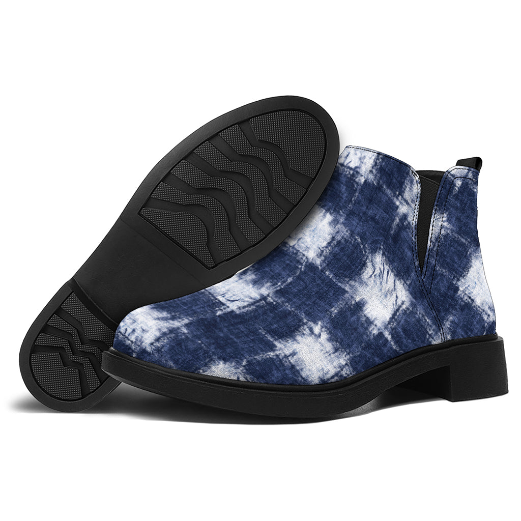 Shibori Grid Pattern Print Flat Ankle Boots