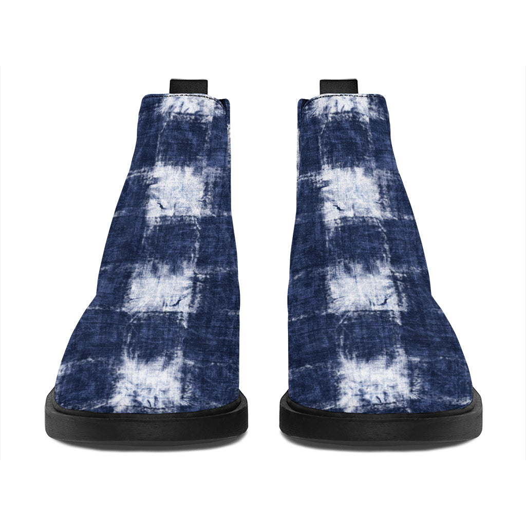 Shibori Grid Pattern Print Flat Ankle Boots