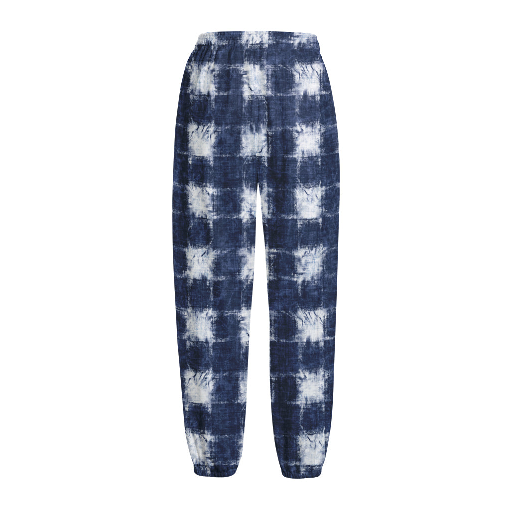Shibori Grid Pattern Print Fleece Lined Knit Pants