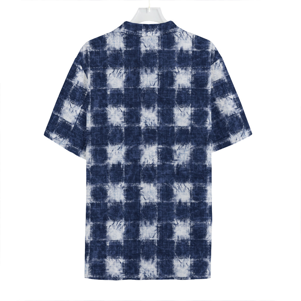 Shibori Grid Pattern Print Hawaiian Shirt