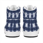 Shibori Grid Pattern Print High Top Leather Sneakers
