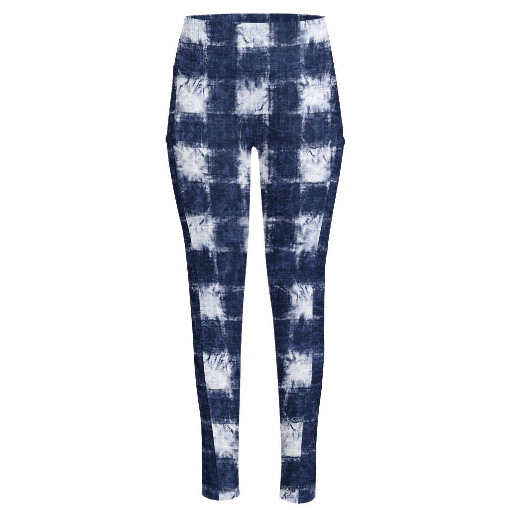 Shibori Grid Pattern Print High-Waisted Pocket Leggings