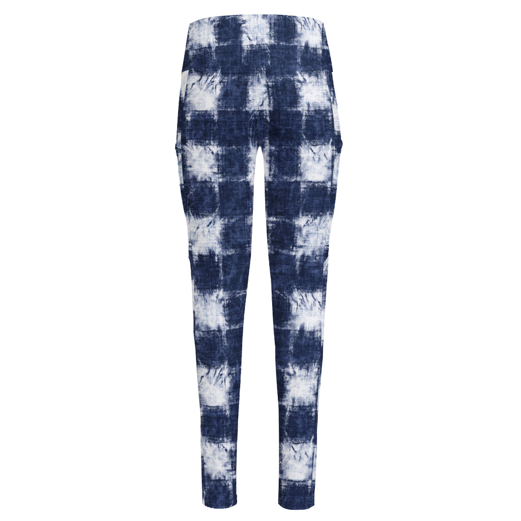 Shibori Grid Pattern Print High-Waisted Pocket Leggings