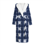 Shibori Grid Pattern Print Hooded Bathrobe