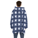 Shibori Grid Pattern Print Hoodie Blanket