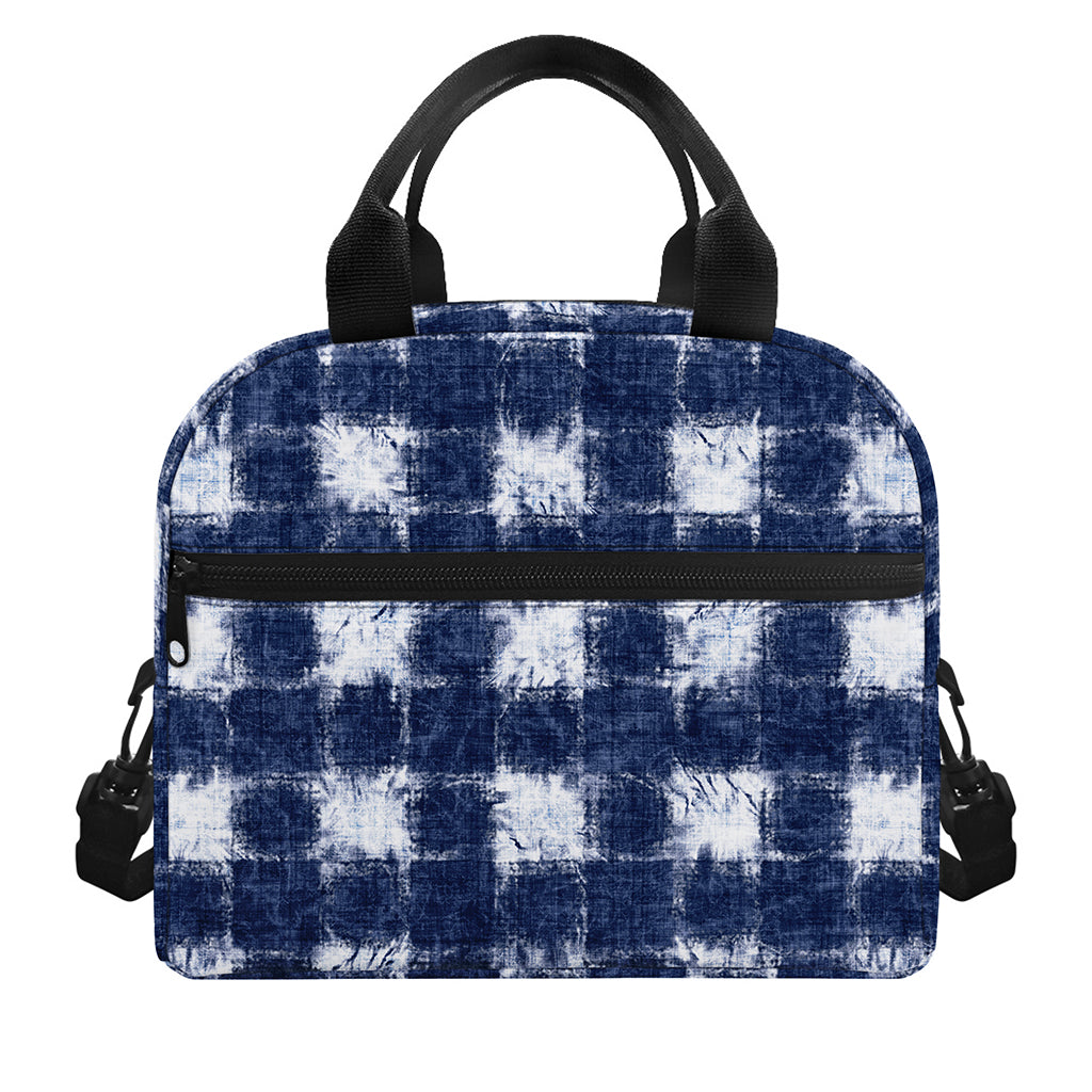 Shibori Grid Pattern Print Insulated Lunch Bag