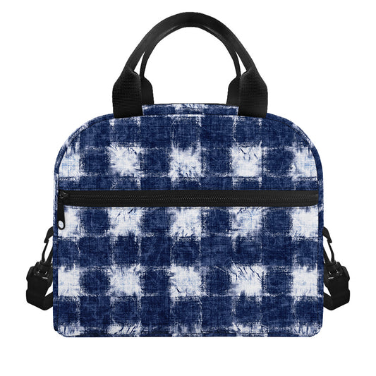 Shibori Grid Pattern Print Insulated Lunch Bag