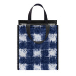 Shibori Grid Pattern Print Insulated Lunch Tote